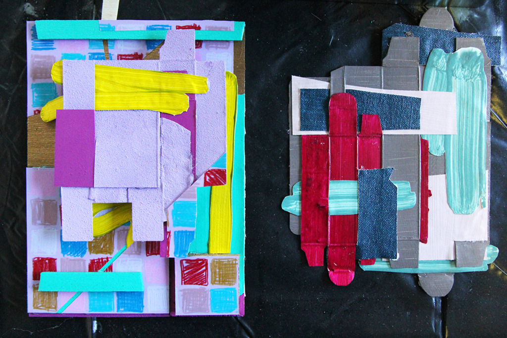 Sanne Koelmeij's colourful collage 'drawings' which will be used to create a final, large-scale work