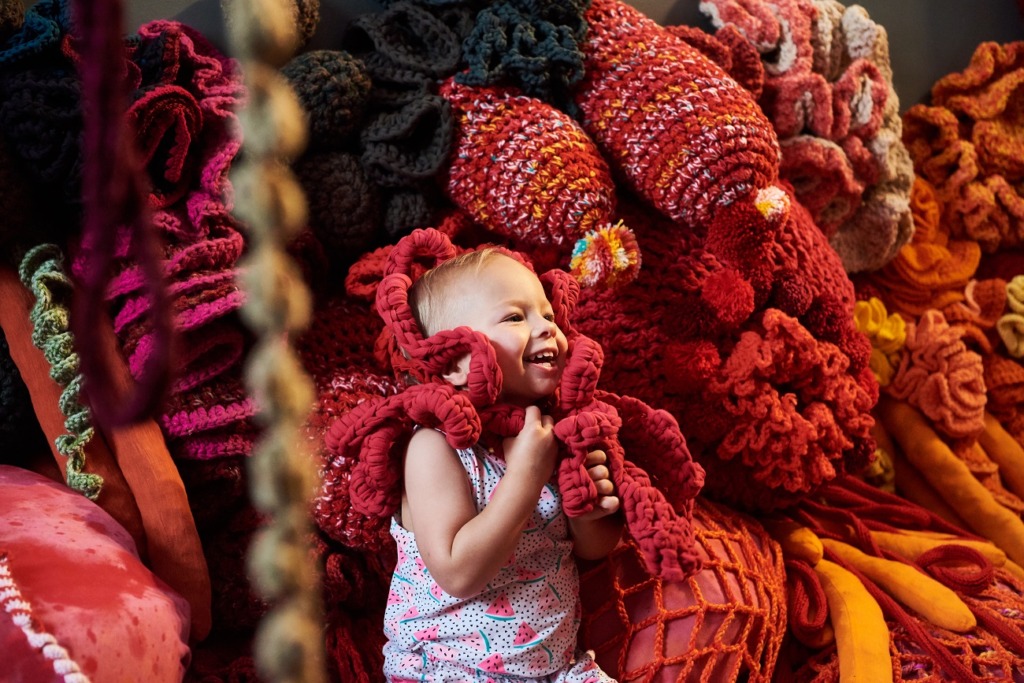 From the Animaze exhibition: The Golden Wattle Hookers, Neon Lagoon, soft sculpture installation, 2018, Fremantle Arts Centre. Photograph by Rebecca Mansell