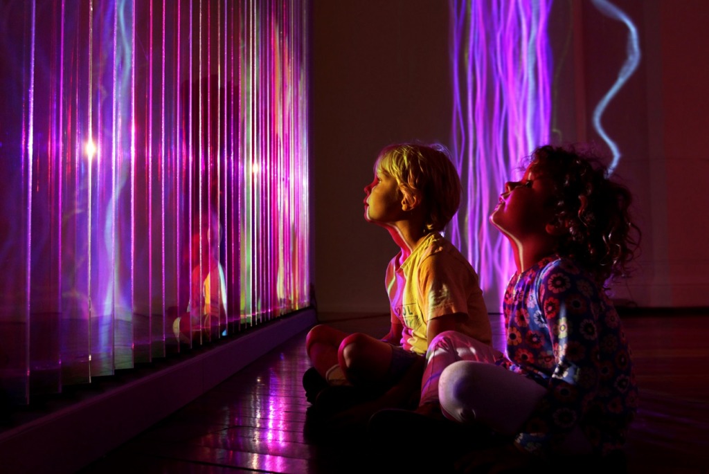 Rebecca Baumann, Once More With Feeling, 2014, trivision billboard, plexiglass, theatre spotlight, 2014. From her solo exhibition at Fremantle Arts Centre Manoeuvres. Photograph by Elle Borgwood